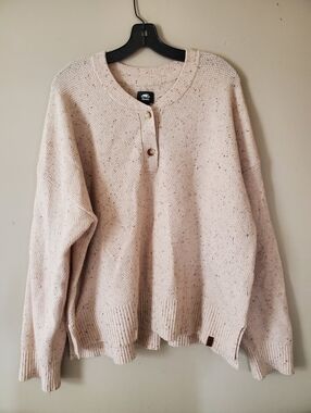 Roots Heather Knit Pullover Cozy Henley Cream Cotton Blend Soft Sweater Size 2XL